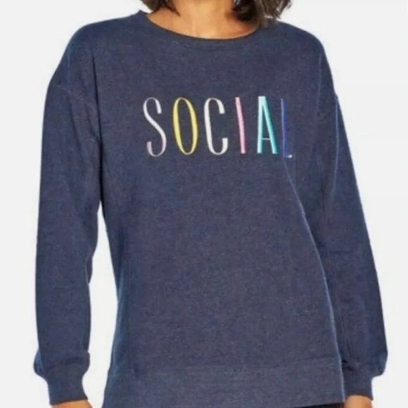 Wildfox Tops - NWT Wildfox Social Navy Blue Statement Sweatshirt Size M